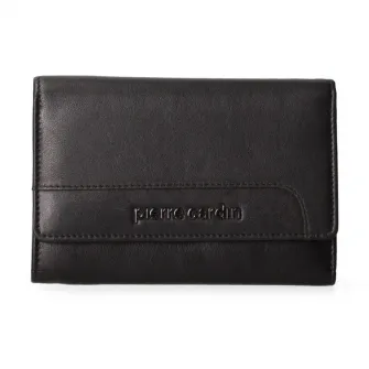 Pierre Cardin, Portofel pliabil din piele cu logo, Negru