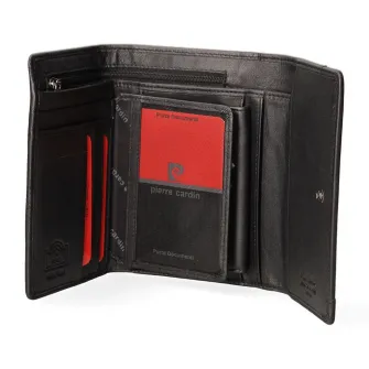 Pierre Cardin, Portofel pliabil din piele cu logo, Negru