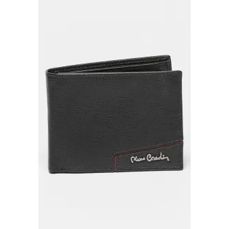 Pierre Cardin, Portofel pliabil din piele, Negru, Rosu inchis