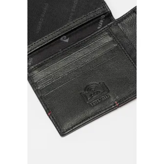 Pierre Cardin, Portofel pliabil din piele, Negru, Rosu inchis