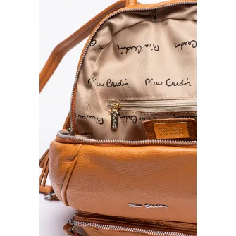 Pierre Cardin, Rucsac de piele cu buzunare exterioare, Caramel