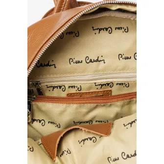 Pierre Cardin, Rucsac de piele cu buzunare exterioare, Maro