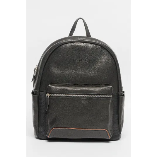 Pierre Cardin, Rucsac de piele cu buzunare multiple, Maro cognac, Negru