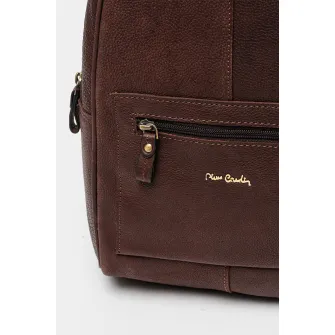Pierre Cardin, Rucsac din piele cu buzunar exterior, Maro cognac