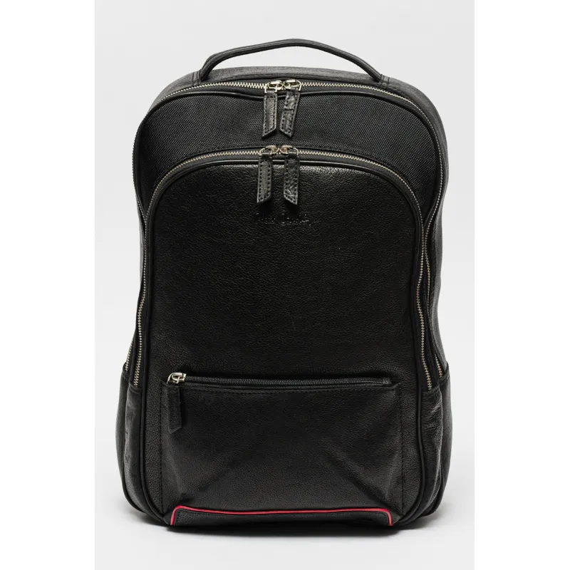 Pierre Cardin, Rucsac din piele cu buzunare exterioare, Rosu, Negru