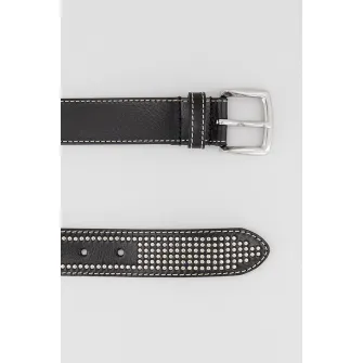 Pinko, Curea de piele cu nituri metalice Larry, Negru, 79