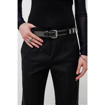 Pinko, Curea de piele cu nituri metalice Larry, Negru, 84