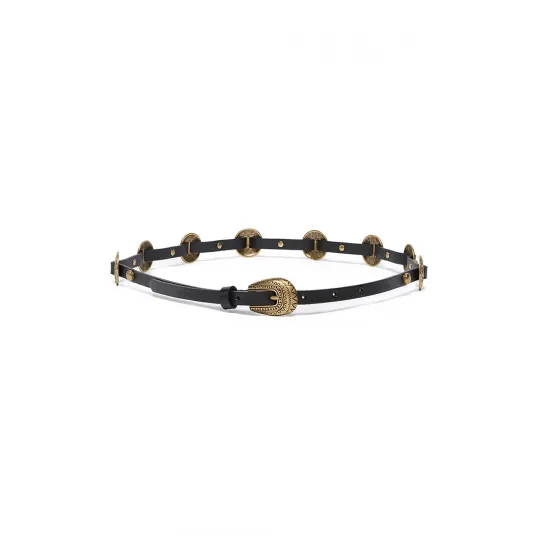 Pinko, Curea de piele cu tinte si elemente metalice, Negru, 94
