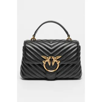 Pinko, Geanta crossbody de piele cu aspect matlasat Love Lady, Negru