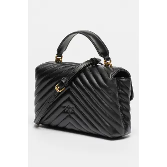 Pinko, Geanta crossbody de piele cu aspect matlasat Love Lady, Negru