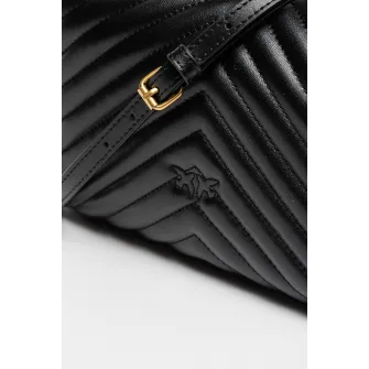 Pinko, Geanta crossbody de piele cu aspect matlasat Love Lady, Negru