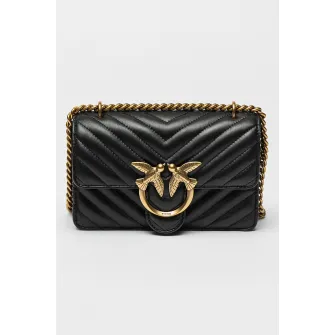 Pinko, Geanta crossbody de piele cu aspect matlasat Love One Mini, Negru