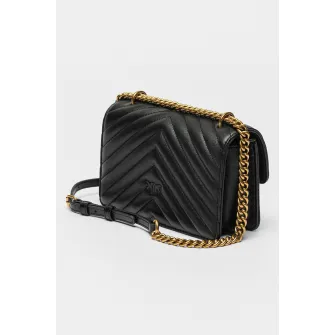 Pinko, Geanta crossbody de piele cu aspect matlasat Love One Mini, Negru