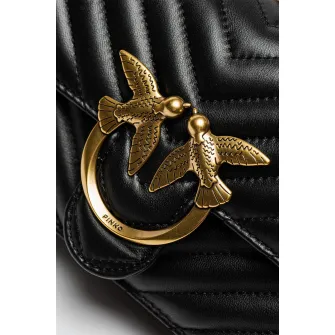 Pinko, Geanta crossbody de piele cu aspect matlasat Love One Mini, Negru