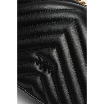 Pinko, Geanta crossbody de piele cu aspect matlasat Love One Mini, Negru