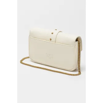 Pinko, Geanta crossbody de piele cu clapa Love One, Alb murdar