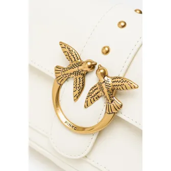 Pinko, Geanta crossbody de piele cu clapa Love One, Alb murdar
