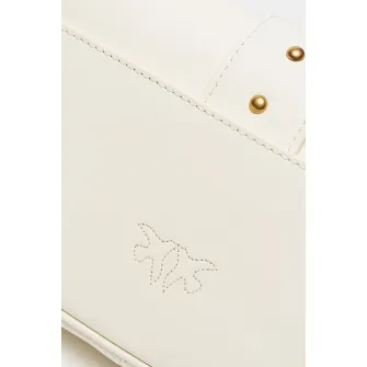 Pinko, Geanta crossbody de piele cu clapa Love One, Alb murdar