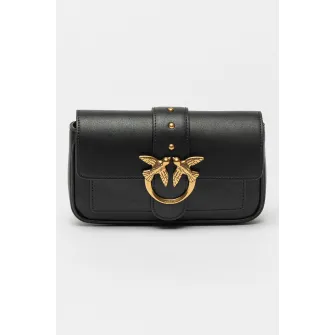 Pinko, Geanta crossbody de piele cu clapa Love One, Negru