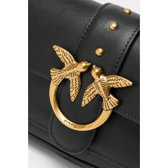 Pinko, Geanta crossbody de piele cu clapa Love One, Negru