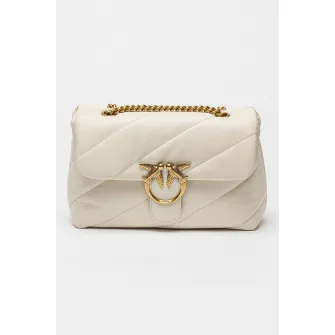 Pinko, Geanta de piele cu bareta de umar Love Classic, Alb murdar