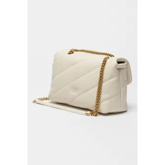 Pinko, Geanta de piele cu bareta de umar Love Classic, Alb murdar
