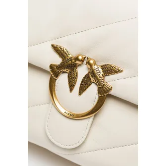 Pinko, Geanta de piele cu bareta de umar Love Classic, Alb murdar