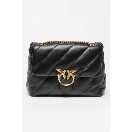 Pinko, Geanta de piele cu bareta de umar si aspect matlasat Love Big, Negru