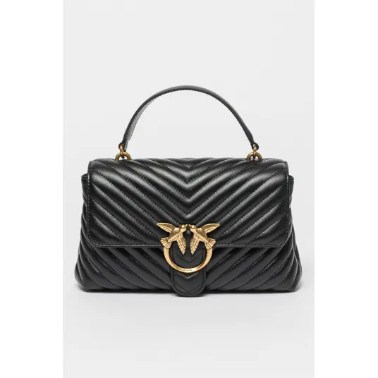 Pinko, Geanta de piele cu bareta de umar si aspect matlasat Love Lady Puff, Negru