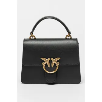 Pinko, Geanta de piele cu bareta de umar si clapa Love One, Negru