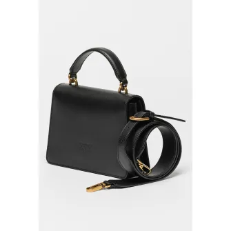 Pinko, Geanta de piele cu bareta de umar si clapa Love One, Negru