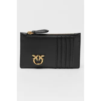 Pinko, Portcart de piele cu aplicatie logo metalica Airone, Negru