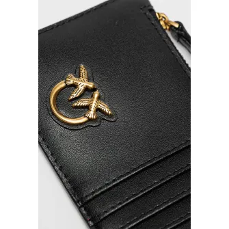Pinko, Portcart de piele cu aplicatie logo metalica Airone, Negru