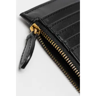 Pinko, Portcart de piele cu aplicatie logo metalica Airone, Negru