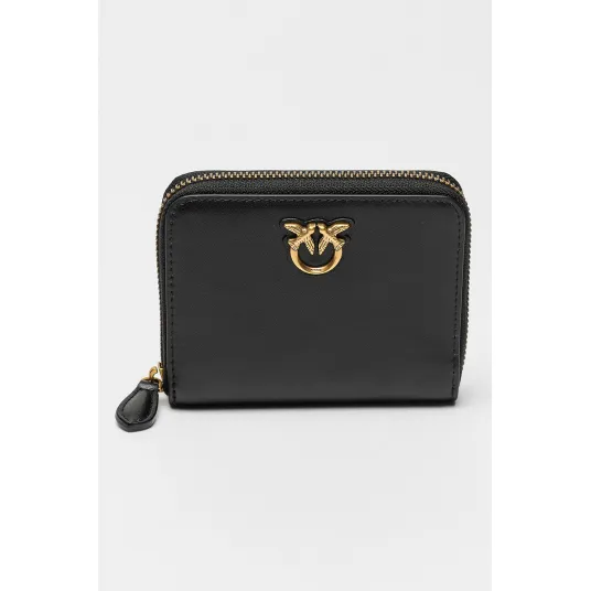 Pinko, Portofel de piele cu fermoar Taylor, Negru