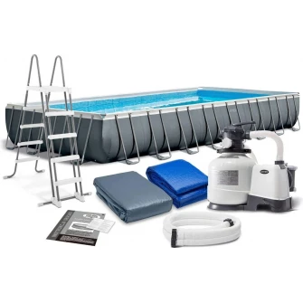 Piscina Intex 26374 Prism Ultra Frame, pompa de filtrare, scara si panou protectie inclus, 9.75m x 4.88m