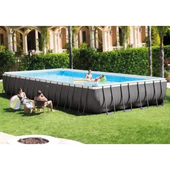 Piscina Intex 26378NP Prism Ultra Frame Set,  pompa + Kit mentenata,  scara,  panou protectie si fileu volei inclus, 975 x 488 cm