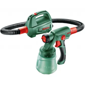 Pistol de vopsit Bosch PFS 1000, 410 W, 800 ml capacitate rezervor, 100 ml/min capacitate pompare, 1.3 m lungime furtun + duza pentru vopsele