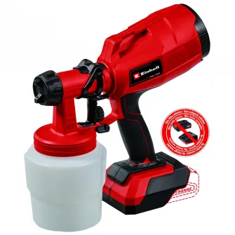 Pistol de vopsit pe acumulator Einhell TC-SY 18/60 Li Solo,18 V, debit 650 ml/min, rezervor 800 ml,fara acumulator si incarcator in setul de livrare