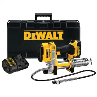 Pistol pentru lubrifiere (pompa de gresat) pe acumulator DeWALT DCGG571M1, 18V XR, presiune 690 bar, capacitate 400 gr, 1 acumulator 4 Ah Li-Ion, lumina LED, cutie transport din plastic TSTAK