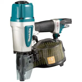 Pistol pneumatic pentru constructii Makita AN613, 32-65 mm lungime cui, 2.3-2.5 mm diametru cui, 200-300 magazie cuie, reglare adancime, pentru lemn, podele, placari de fatada, imbinari acoperisi
