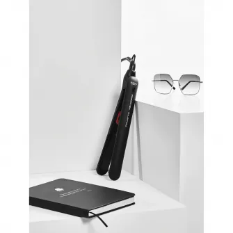 Placa de indreptat parul EasyLiss Karl Lagerfeld SF161LF0, Ceramic Tourmaline, 200 °C, placi inteligente, functie Straight  Curl, incalzire rapida, cablu 1.8m, negrurosu