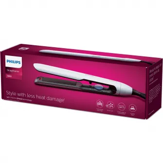 Placa de indreptat parul Philips Prestige BHS520/00, tehnologie ThermoShield, placi infuzate cu ulei de argan, 230°C, ingrijire ioni, 12 setari temperatura, husa termorezistenta, Albastru deschis