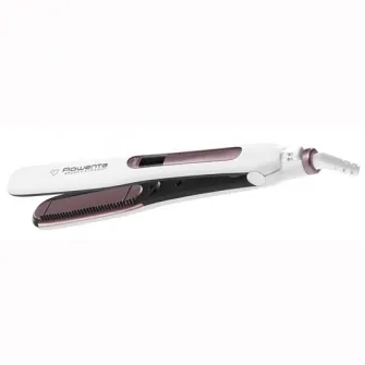 Placa de par Rowenta SF7510F0 BrushStraight Premium Care, LCD, 130 - 200 °C, placi mobile, ionizare, Cashmere Keratin, Alb/Mov