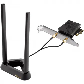 Placa de retea ASUS PCE-BE92BT, BE9400, baza magnetizata, suporta banda de 6GHz, 320MHz, WPA3, Bluetooth 5.4, compatibilia doar cu placile de baza Intel