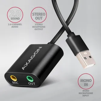 Placa de sunet USB Axagon Adaptor ADA-12 USB2.0 - Adaptor audio stereo mini, 1 x USB 2.0 - 2 x Jack 3.5 Female