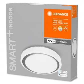 Plafoniera LED inteligenta Ledvance SMART+ WIFI Orbis Moon, 24W, 2500 lm, dimabil, IP20, lumina calda/neutra/rece (3000-6500K), 380 mm, gri, compatibil amazon alexa/Google Assistant