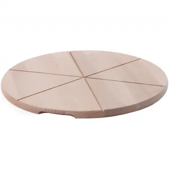 Planseta pizza Hendi, cu caneluri pentru a ajuta taierea in 6 parti egale, lemn de fag brut, 50 cm