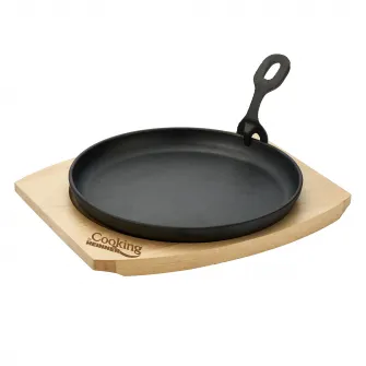 Platou servire rotund Cooking by Heinner, maner detasabil si baza din lemn, fonta, 22 cm