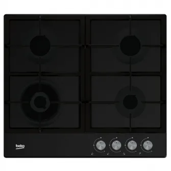 Plita incorporabila Beko HIAW64225SB, Gaz, 4 arzatoare, Gratar de fonta, Negru